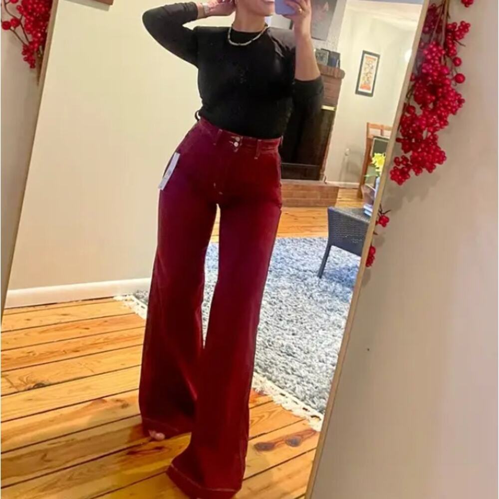 Joe's Jeans Burgundy Wide Leg SIZE 25 Denim High Waisted Long Fall Designer $248 - Picture 7 of 15